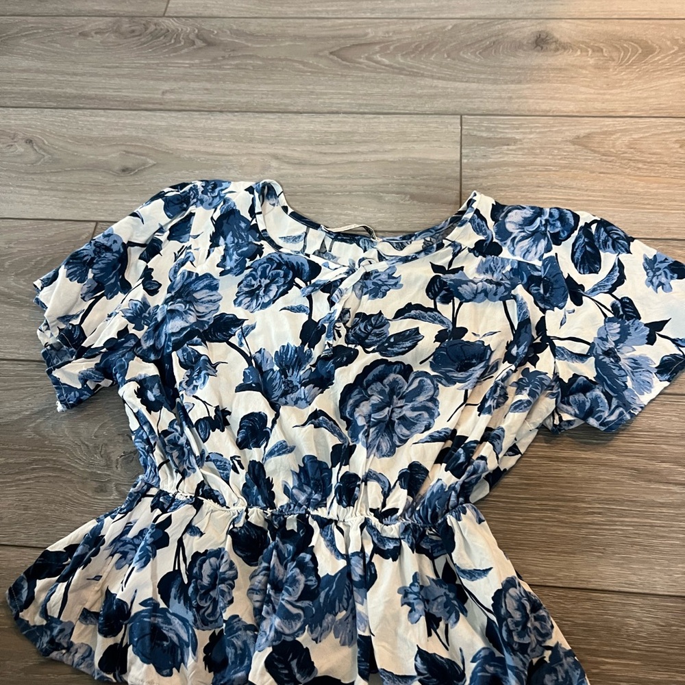 Abercrombie & Fitch Blue Floral Peplum Blouse